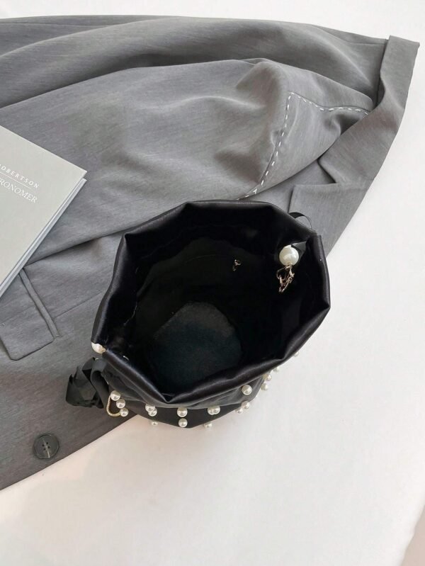 Women's Pleated Silk Pearl Chain Bucket Bag - Image 5