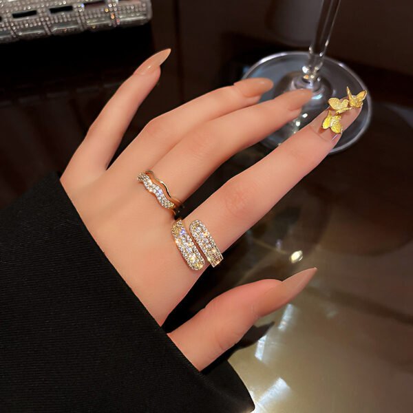 Women's Gold Diamond-Embedded Open Ring - Image 5