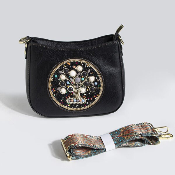 Ethnic Turquoise Bead Straw Bucket Tote Bag - Image 3