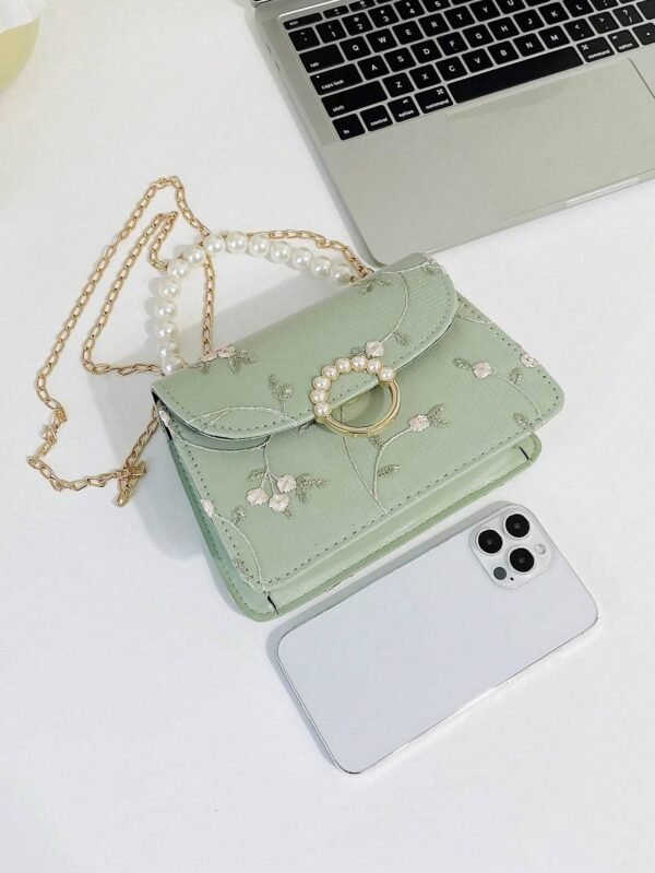 Women's Pearl Lace Chain Crossbody Square Bag - Image 2