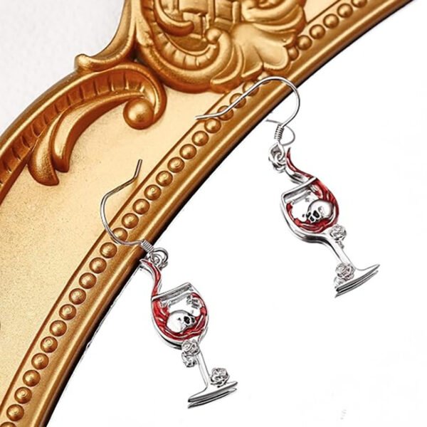 Women's Halloween Skull Wine Glass Earrings - Image 6