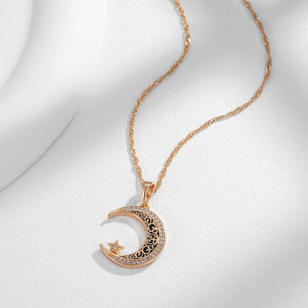 Unisex Rose Gold Star Moon Zircon Necklace - Image 5