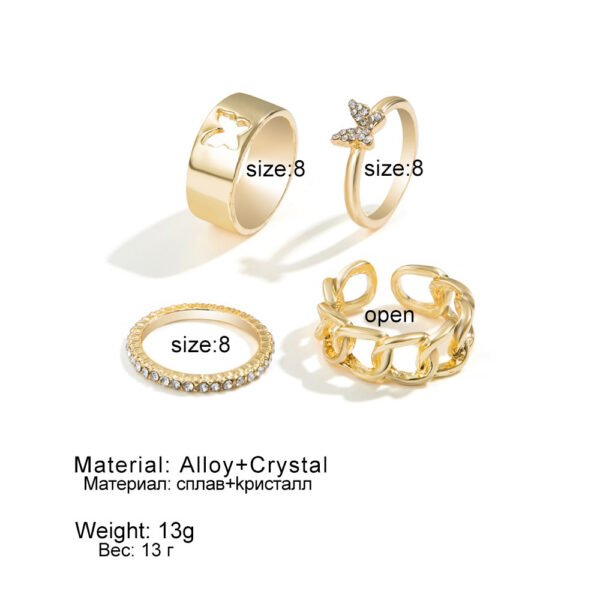 Creative Retro Full Diamond Butterfly Hollow Ring Suit - Image 3