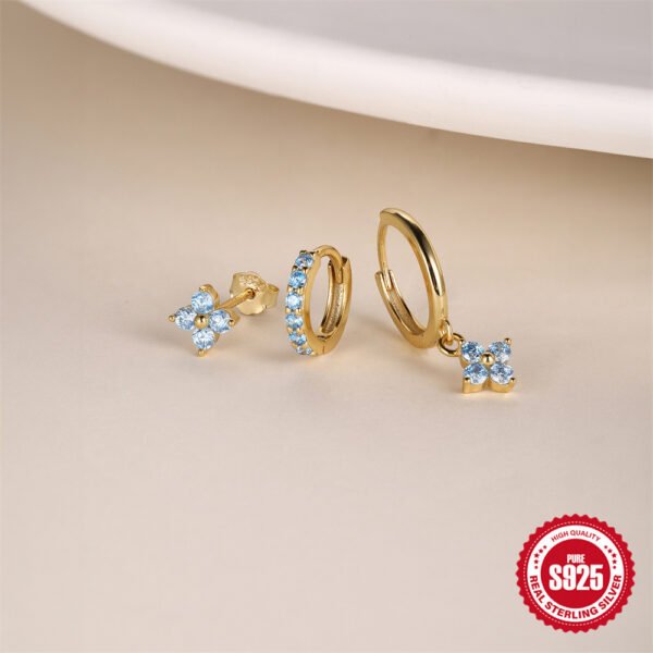 Women's S925 Silver Geometric Petal Diamond Earrings - Image 3