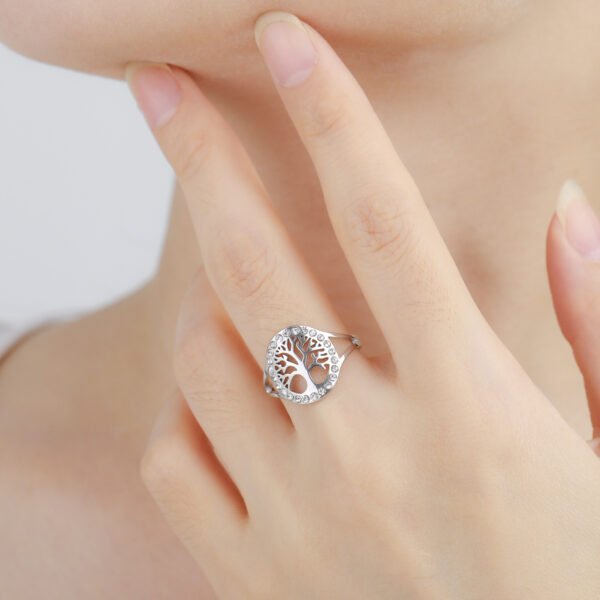 Unisex Hollow Tree Stainless Steel Open Ring - Image 2