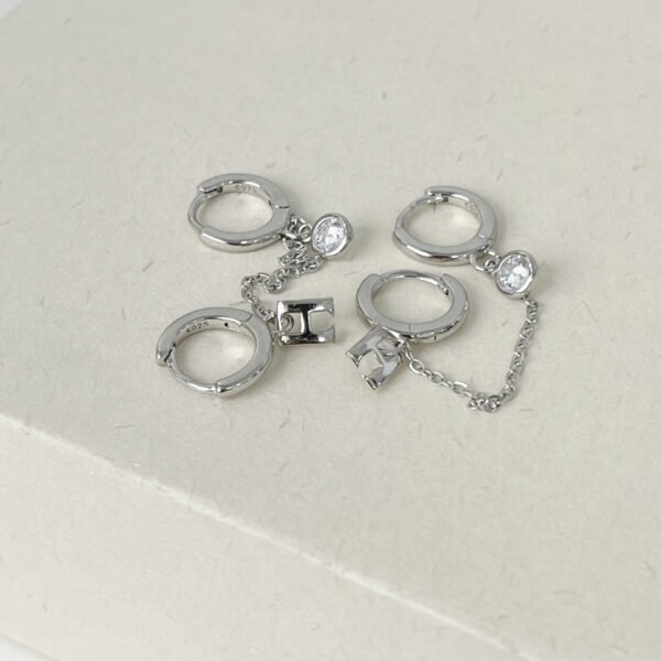 Women's Graceful And Fashionable Sterling Silver Double Ear Piercings Earrings - Image 3