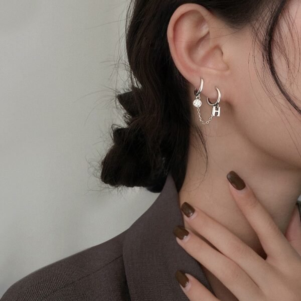 Women's Graceful And Fashionable Sterling Silver Double Ear Piercings Earrings - Image 5