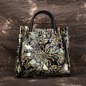Embossed leather messenger bag