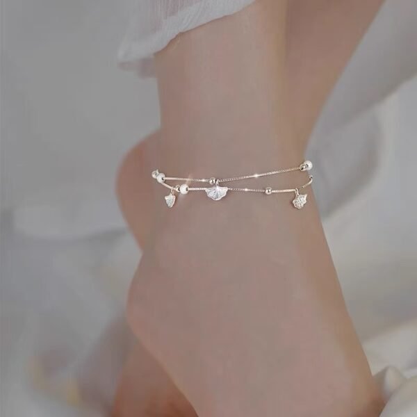 Silver Plated Ginkgo Leaf Anklet For Women - Image 4