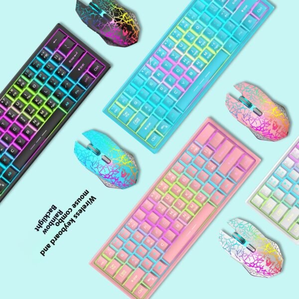Free Wolf T61 Charging Wireless Keyboard And Mouse Set 61 Key Luminous Wireless Gaming Keyboard And Mouse Set Percent 60 - Image 4
