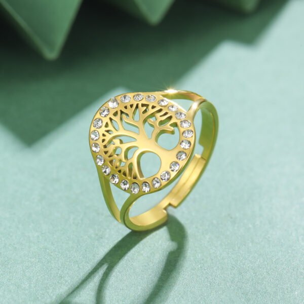 Unisex Hollow Tree Stainless Steel Open Ring - Image 7