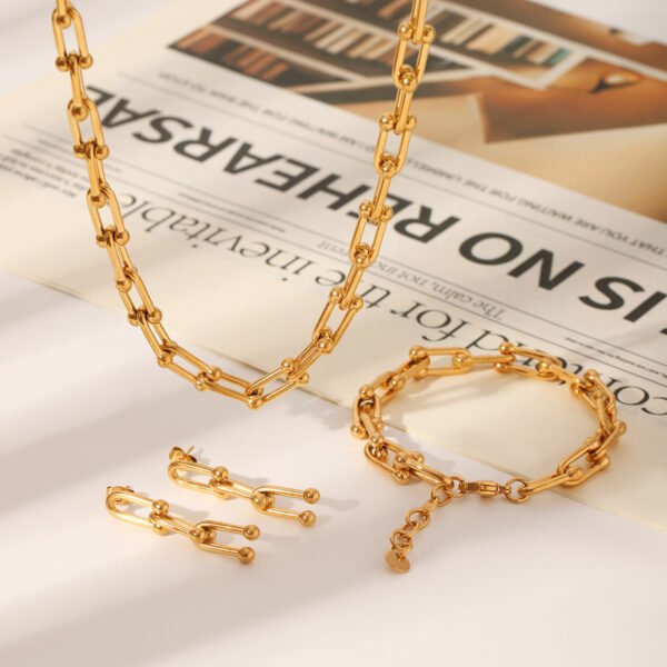 Unisex Stainless Steel Horseshoe Jewelry Set - Image 3