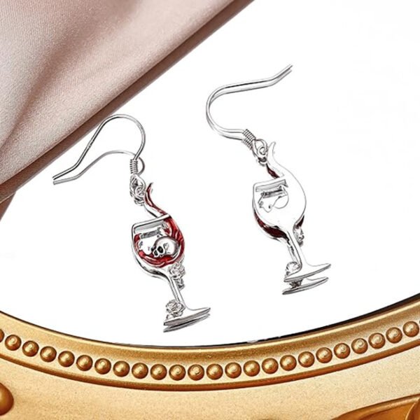 Women's Halloween Skull Wine Glass Earrings - Image 4