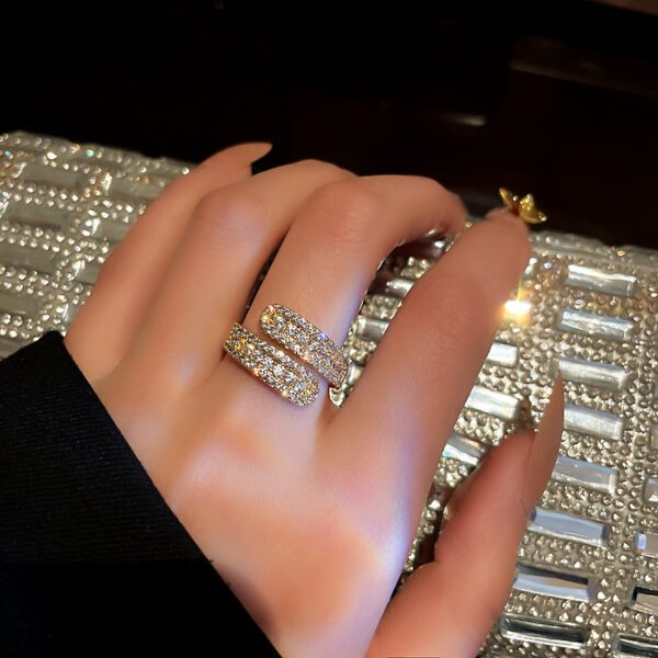 Women's Gold Diamond-Embedded Open Ring - Image 6