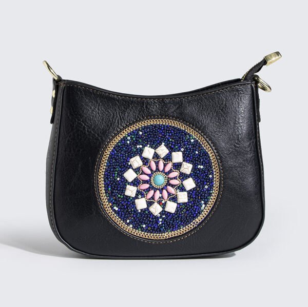 Ethnic Turquoise Bead Straw Bucket Tote Bag - Image 6