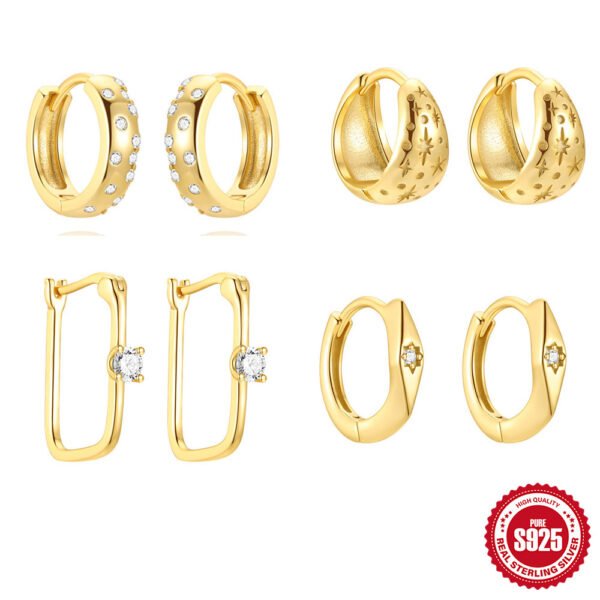 Women's S925 Silver Geometric Wide Face Diamond Earrings - Image 7