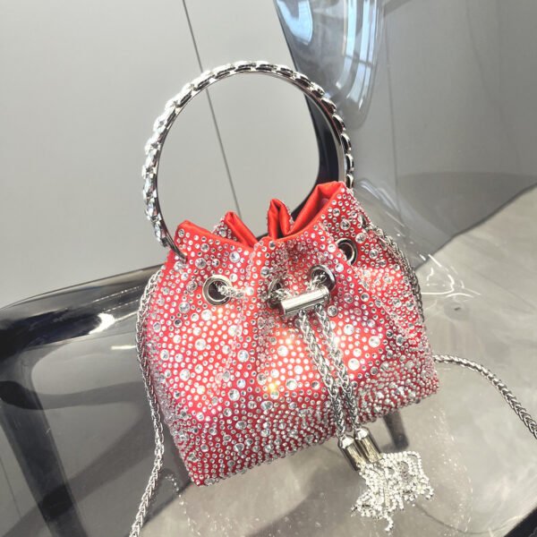 Women's Rhinestone Drawstring Crossbody Bucket Bag - Image 2