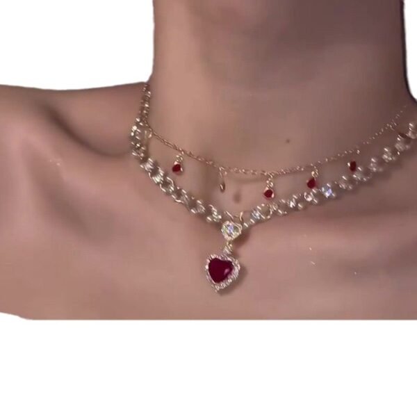 Women's Red Love Pearl Twin Necklace - Image 2