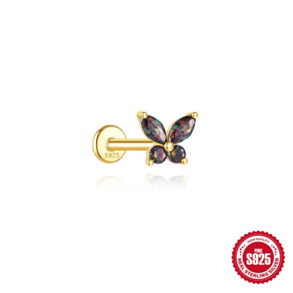Unisex S925 Silver Rainbow Stone Ear Stud - Image 2