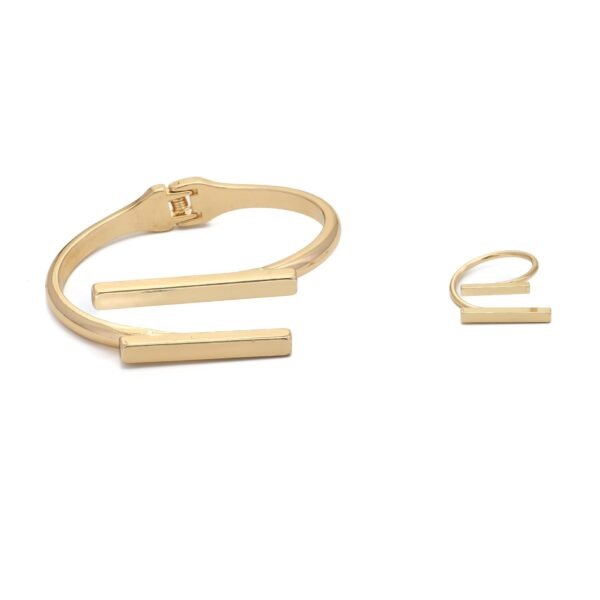 Metal Geometry Square Opening Adjustable Women's Bracelet Ring Jewelry Suit - Image 2