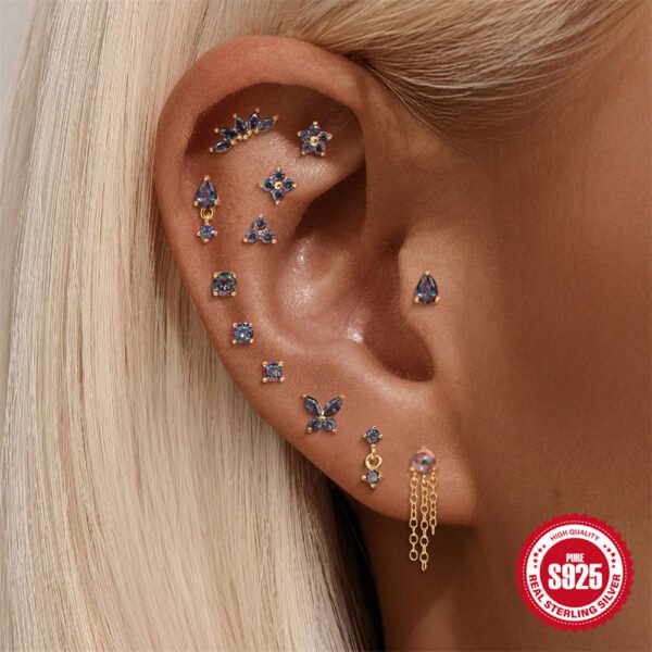 Unisex S925 Silver Rainbow Stone Ear Stud - Image 9