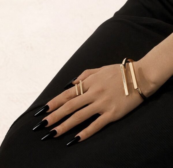 Metal Geometry Square Opening Adjustable Women's Bracelet Ring Jewelry Suit - Image 6
