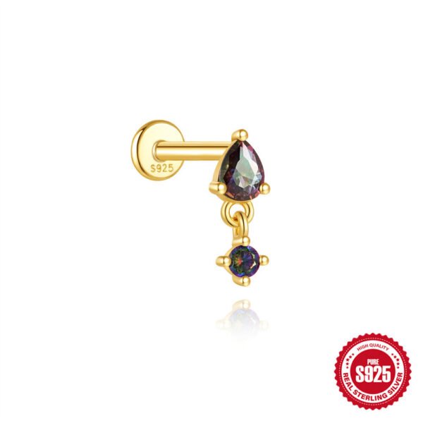 Unisex S925 Silver Rainbow Stone Ear Stud - Image 5