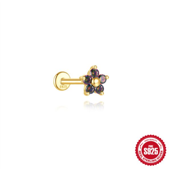 Unisex S925 Silver Rainbow Stone Ear Stud - Image 3