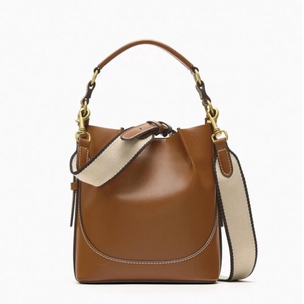 Women's Contrast Color Canvas Drawstring Bucket Bag - Image 3