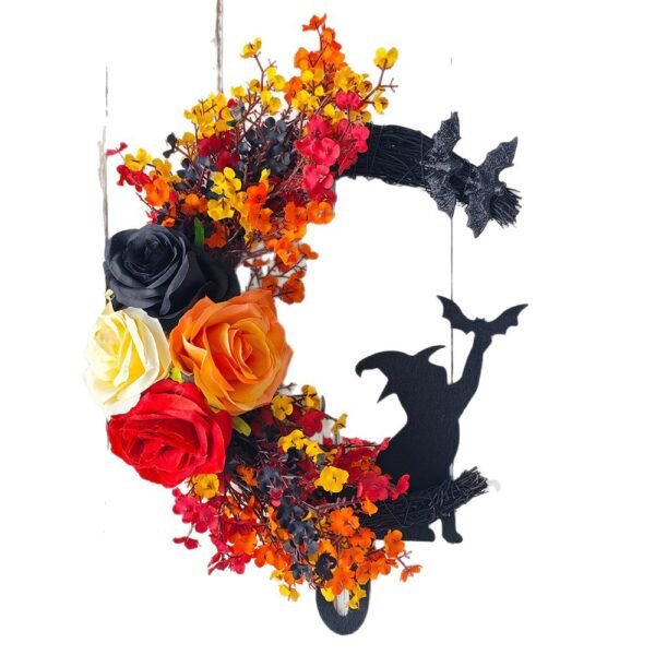 Halloween Witch Cat Moon Wreath - Image 3