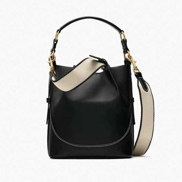 Women's Contrast Color Canvas Drawstring Bucket Bag - Image 2