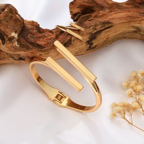 Metal Geometry Square Opening Adjustable Women's Bracelet Ring Jewelry Suit - Image 4