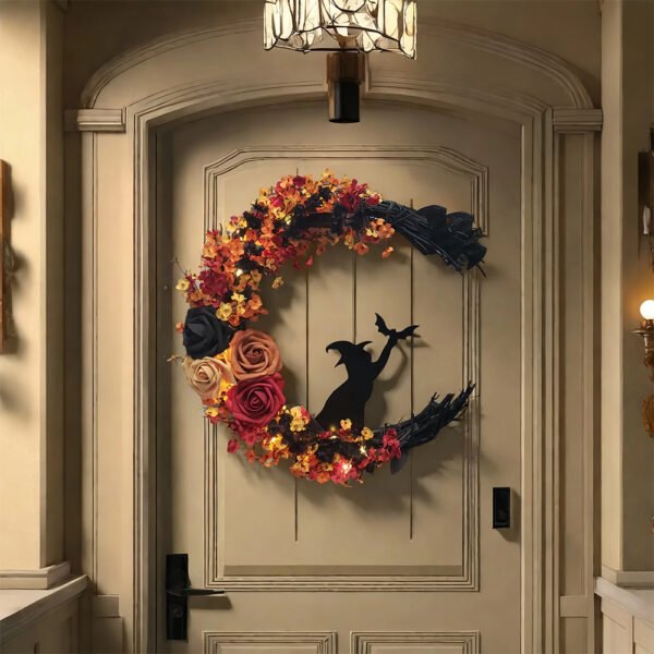 Halloween Witch Cat Moon Wreath - Image 4