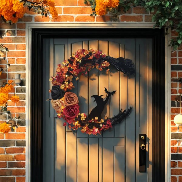 Halloween Witch Cat Moon Wreath - Image 2