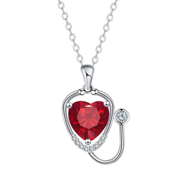 Women's Red Diamond Stethoscope Wing Necklace - Image 3