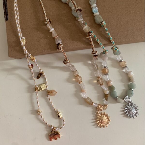 Natural Stone Beaded Necklace Sunrise Pendant Necklace Niche Design - Image 6