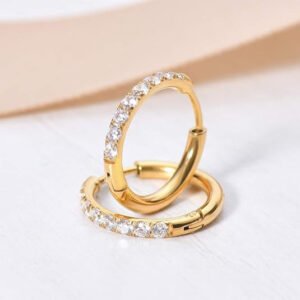 Diamond-studded Earring Titanium Steel Gold Simplicity