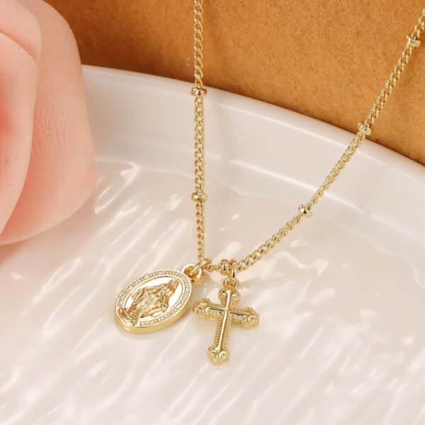 Women's 18K Gold Cross Virgin Mary Necklace - Image 2