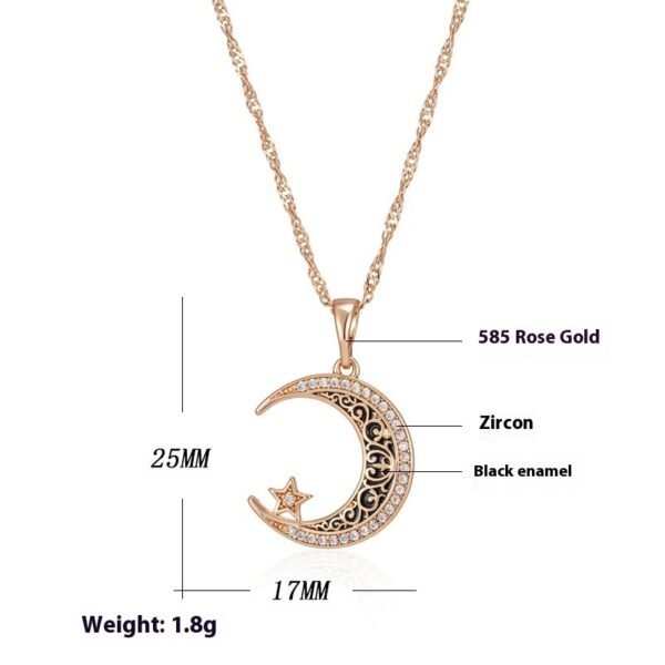Unisex Rose Gold Star Moon Zircon Necklace - Image 3