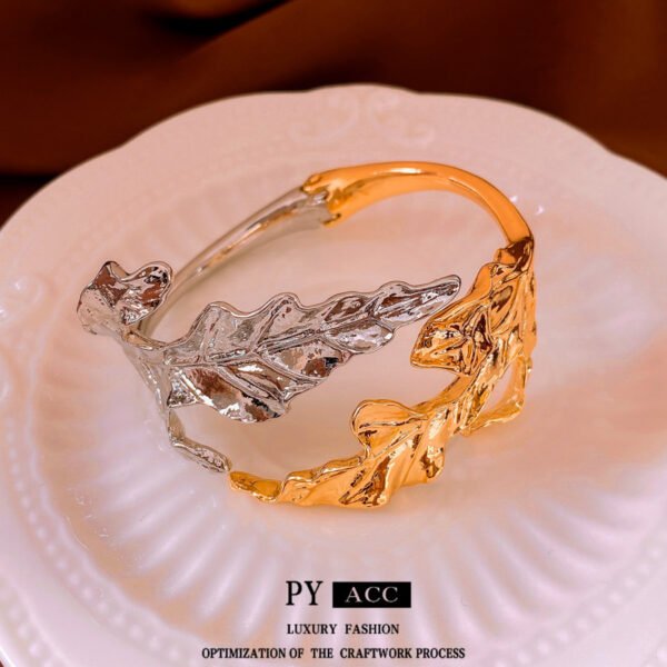 Cold Style Color Matching Maple Leaf Open-ended Bracelet Simple Bracelet For Women - Image 3