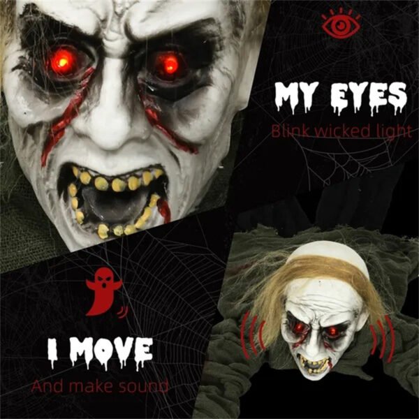 66" Animated Crawling Zombie Halloween Prop with Sound Activation - Image 2