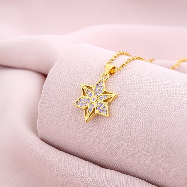 Six-pointed Emerald Zircon Pendant Necklace - Image 7