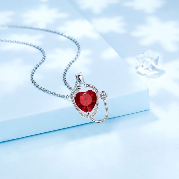 Women's Red Diamond Stethoscope Wing Necklace - Image 2