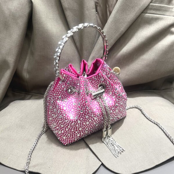 Women's Rhinestone Drawstring Crossbody Bucket Bag - Image 10