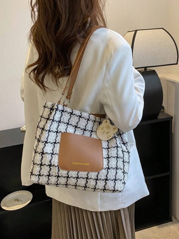 Women's Large Capacity Plaid Commuter Tote Bag - Image 8