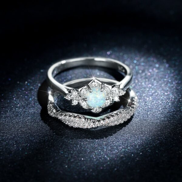 Unisex Retro Diamond Lace Opal Ring - Image 3