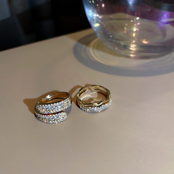 Women's Gold Diamond-Embedded Open Ring - Image 2
