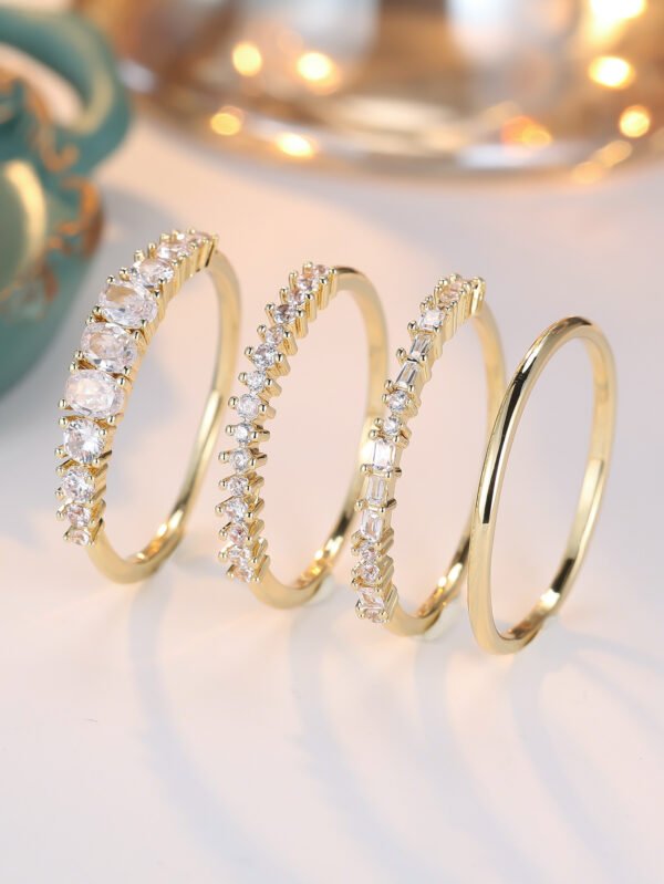 Unisex Zirconium Geometric Four-Piece Ring - Image 8