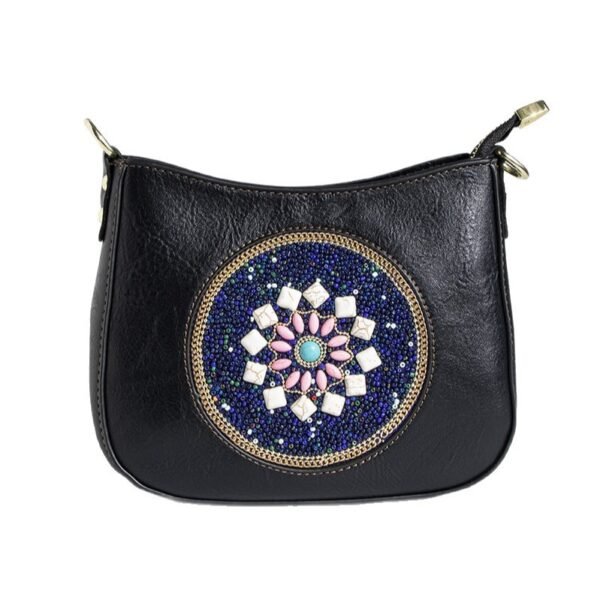 Ethnic Turquoise Bead Straw Bucket Tote Bag - Image 7