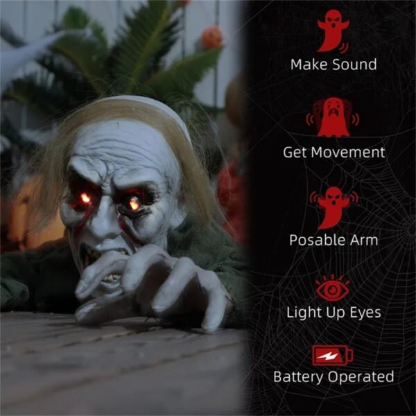 66" Animated Crawling Zombie Halloween Prop with Sound Activation - Image 4